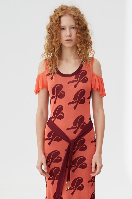 Pink-Orange Art Pattern Jacquard Slim Dress