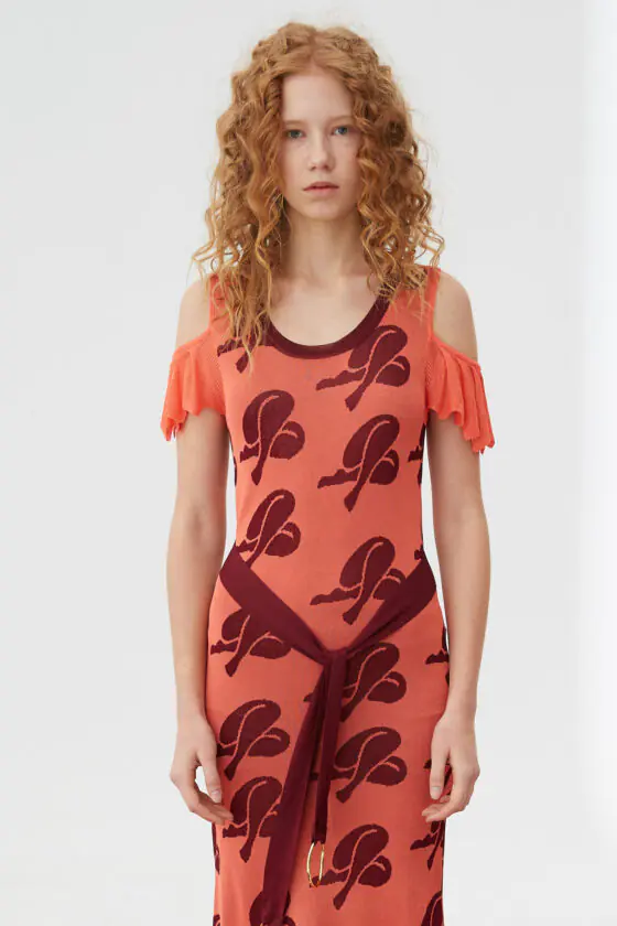 Pink-Orange Art Pattern Jacquard Slim Dress