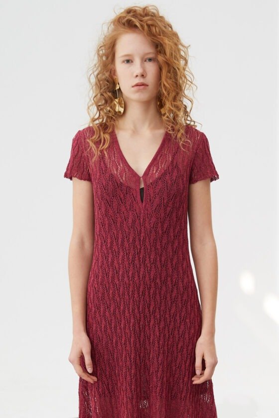 V-Neck Openwork Yarn Dress