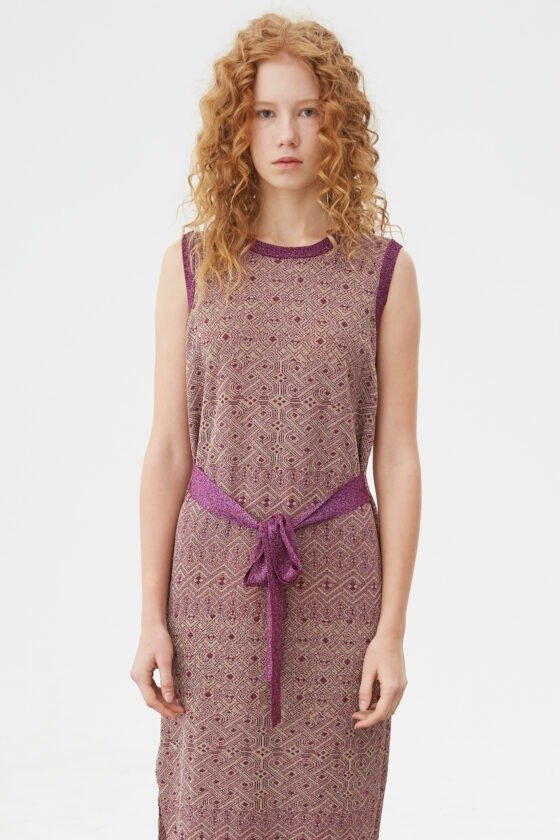 Purple Geometric Jacquard Yarn Dress