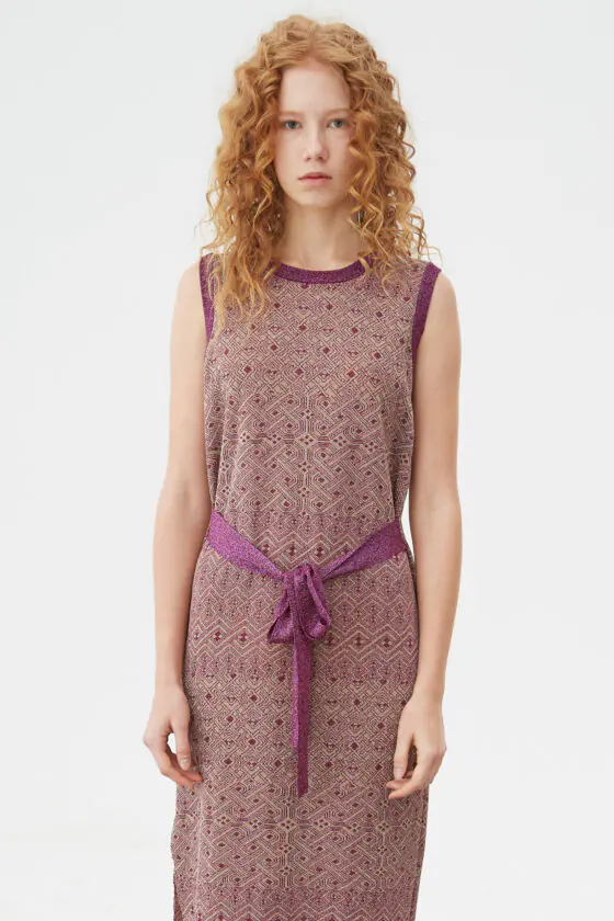 Purple Geometric Jacquard Yarn Dress