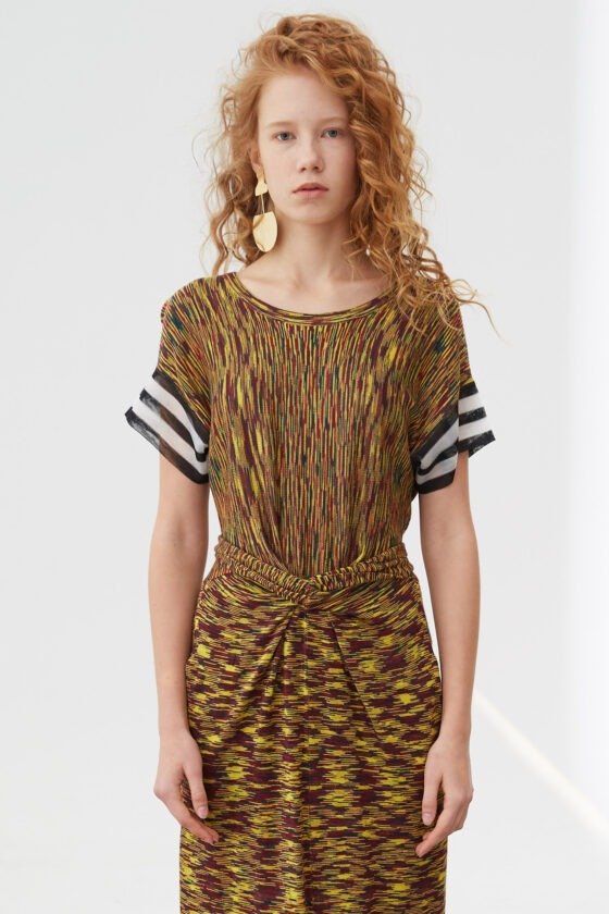 Yellow Space-Dyed Yarn Lace-Up Dress