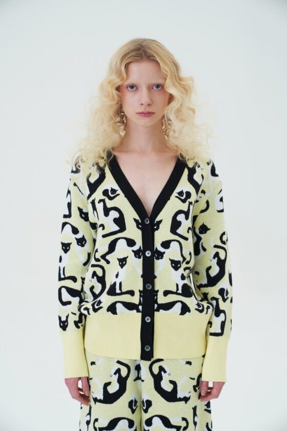 Yellow Cat Silk-Cotton Jacquard Cardigan and Shorts Set