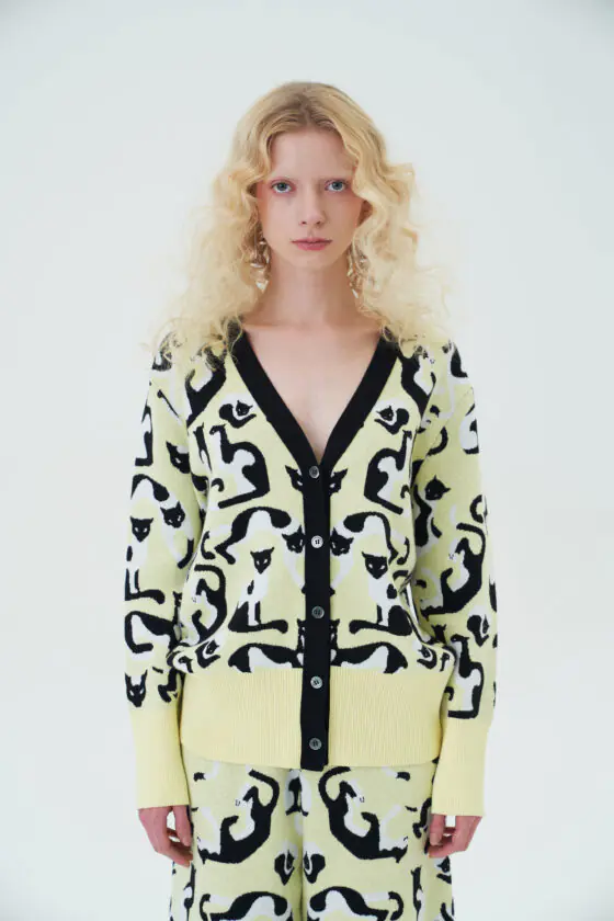 Yellow Cat Silk-Cotton Jacquard Cardigan and Shorts Set