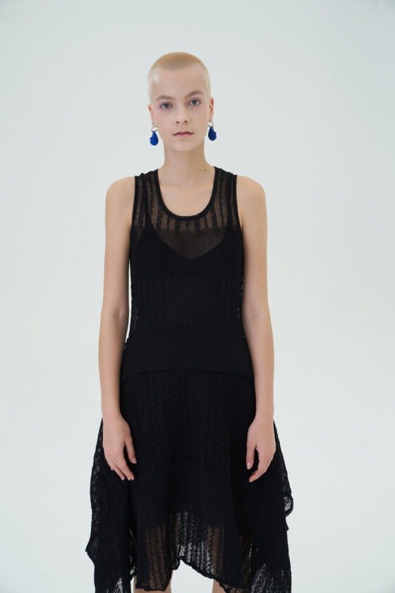 Black Flared Knit Dress