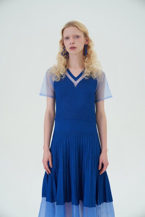 Royal Blue Sheer Panel Knit Dress