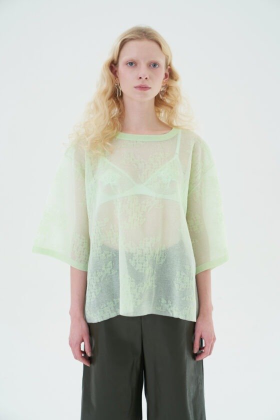 Light Green Dove Floral Jacquard Sheer Top