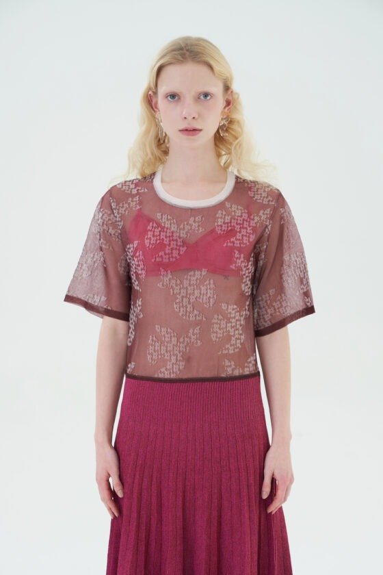 Wine Red Dove Floral Jacquard Dress