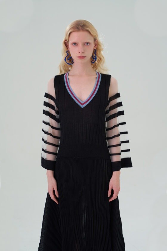 Black Sheer Sleeve Knit Dress