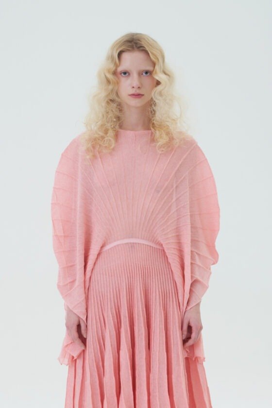Shell Pink Pleated Knit Dress