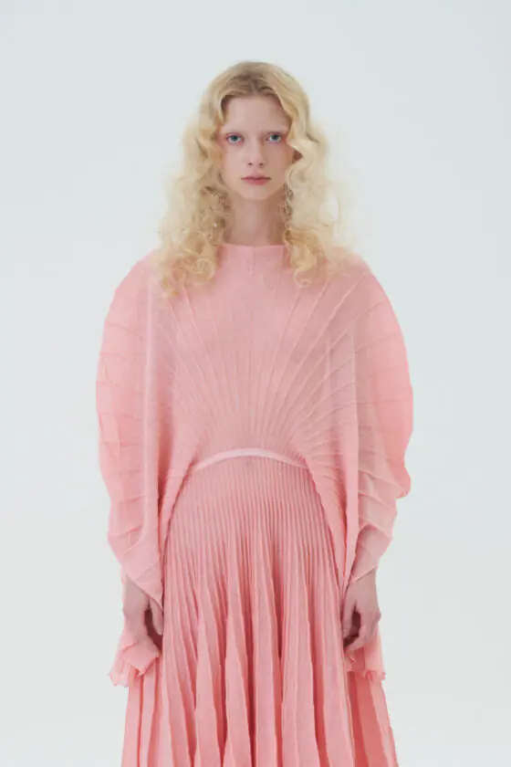 Shell Pink Pleated Knit Dress