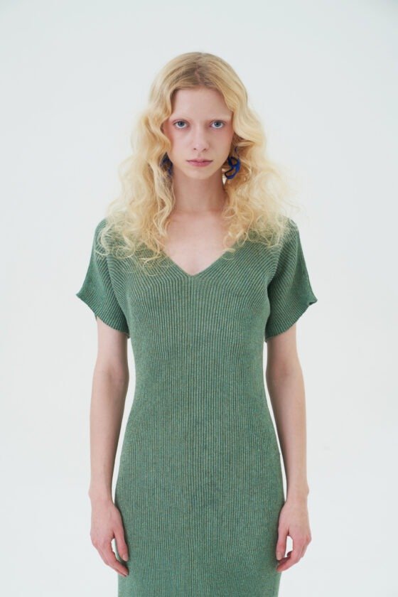 Green Ribbed Slim Knit Dress