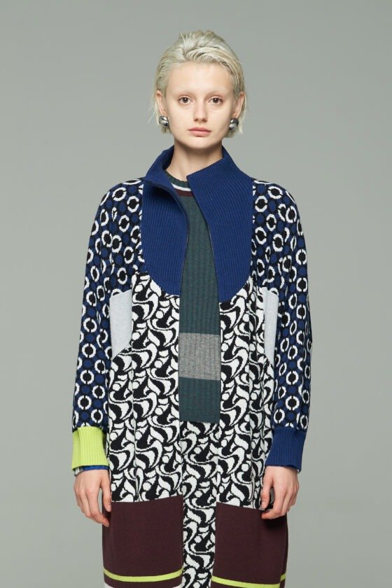 Long Sporty Jacquard Wool Coat