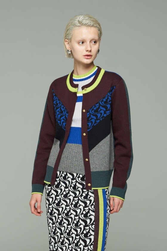 Colorblock Knit Top and Jacquard Skirt Set