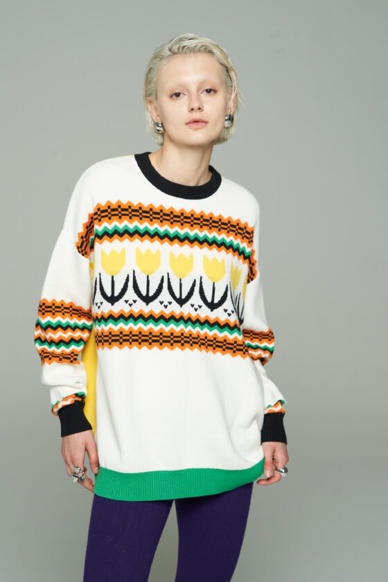 Tulip Jacquard Oversized Knit Sweater