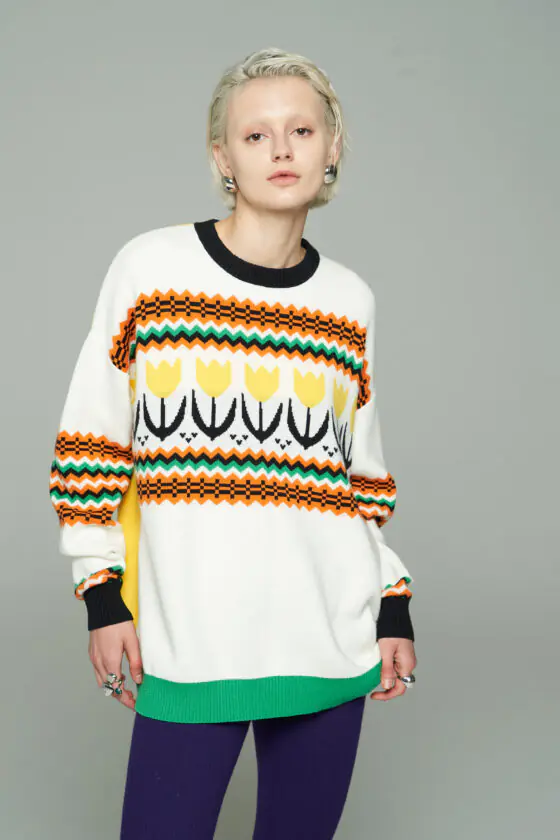 Tulip Jacquard Oversized Knit Sweater