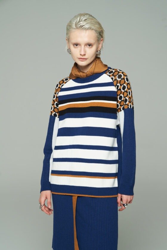 Navy Stripe Knit Sweater and Skirt Set