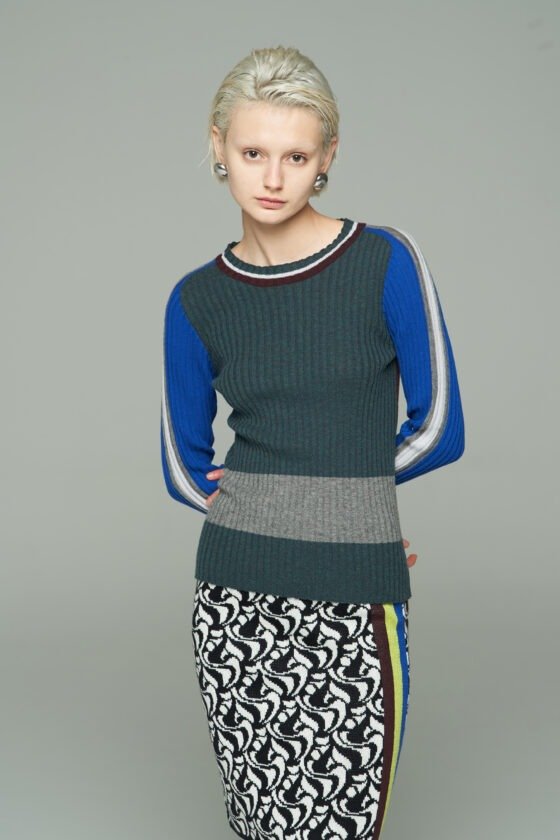 Ribbed Wool Colorblock Knit Tops Set