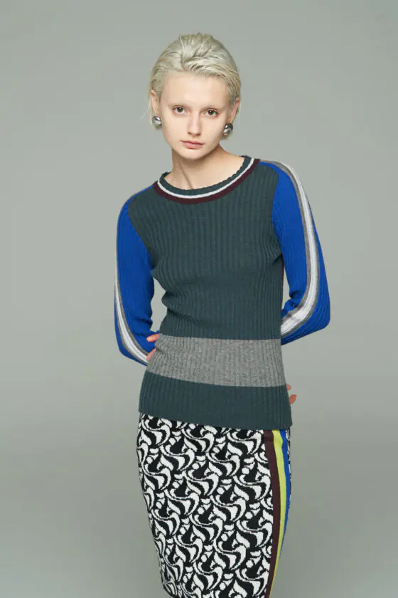 Ribbed Wool Colorblock Knit Tops Set