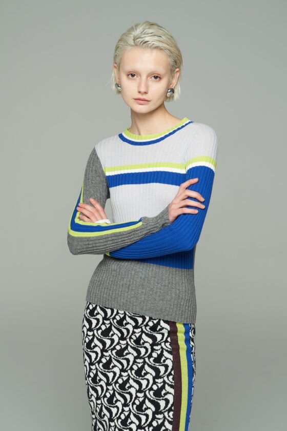 Ribbed Wool Colorblock Knit Tops Set