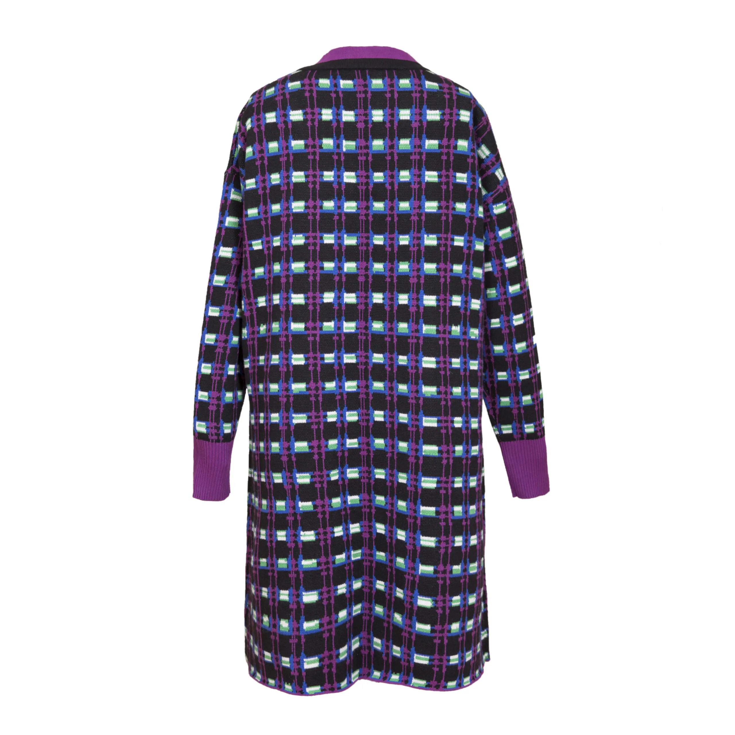 Grey Cashmere Turtleneck and Purple Plaid Coat Set