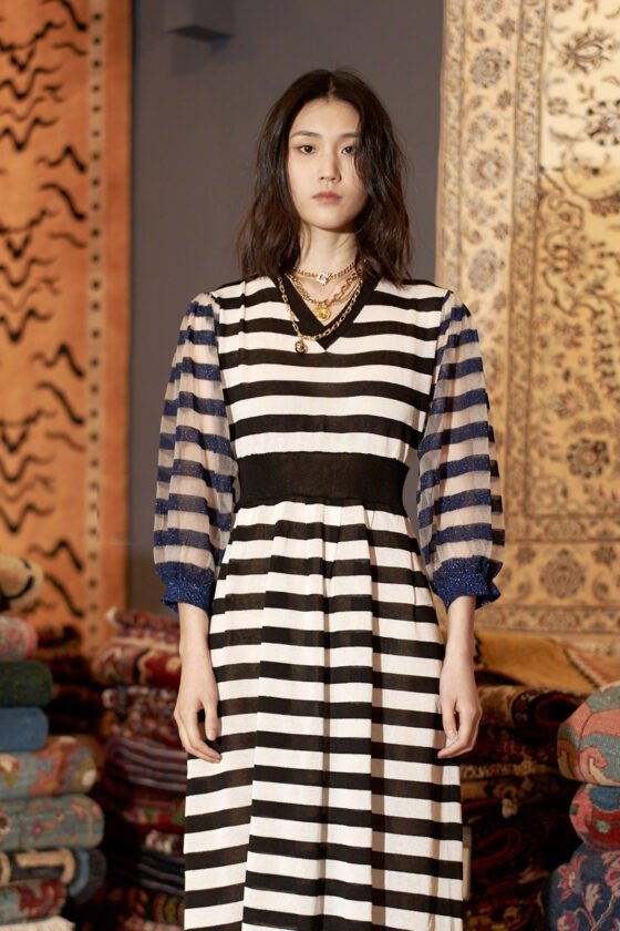 Classic Black and White Striped Knit Dress