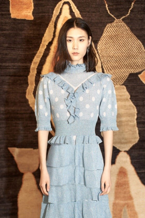Light Blue Polka Dot Tiered Knit Dress