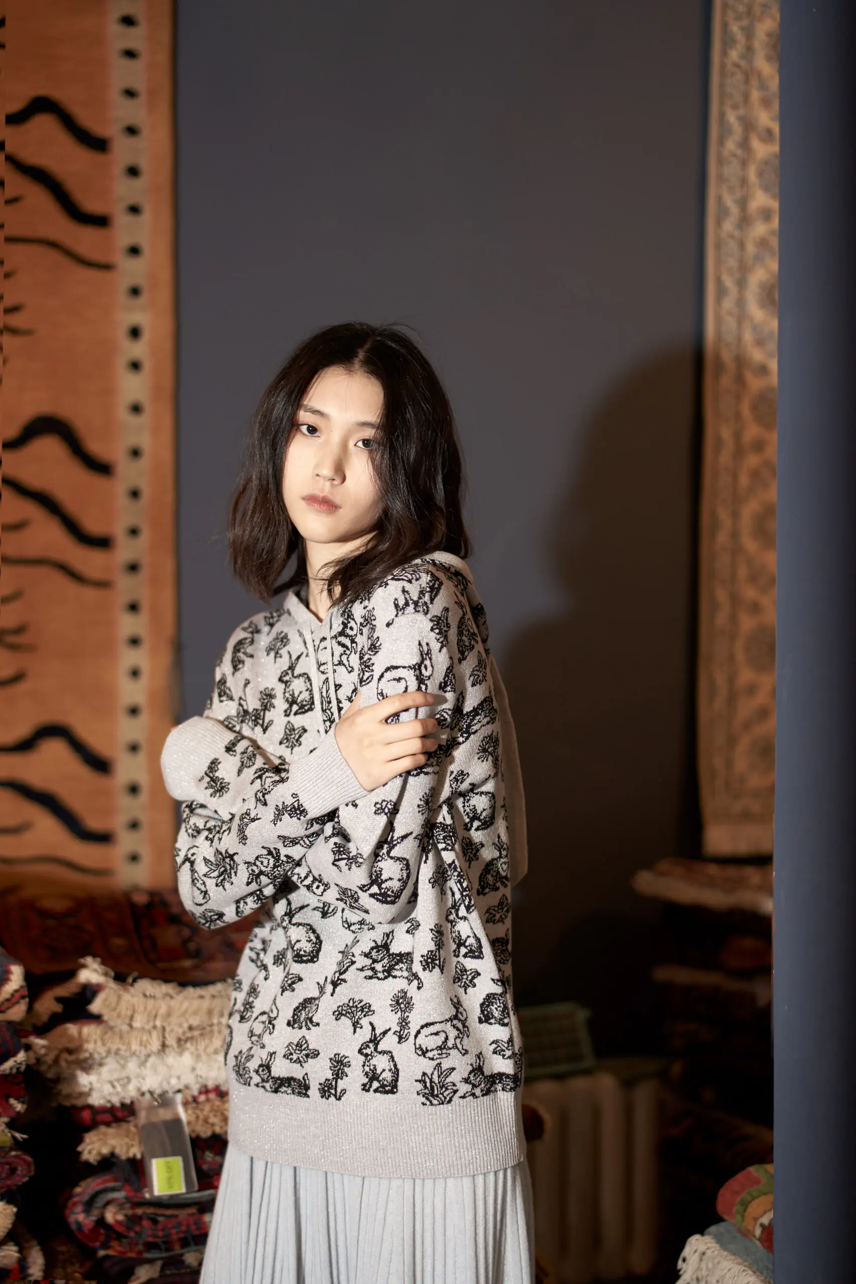 Silver Lurex Rabbit Ear Knit Hoodie - 图片 5