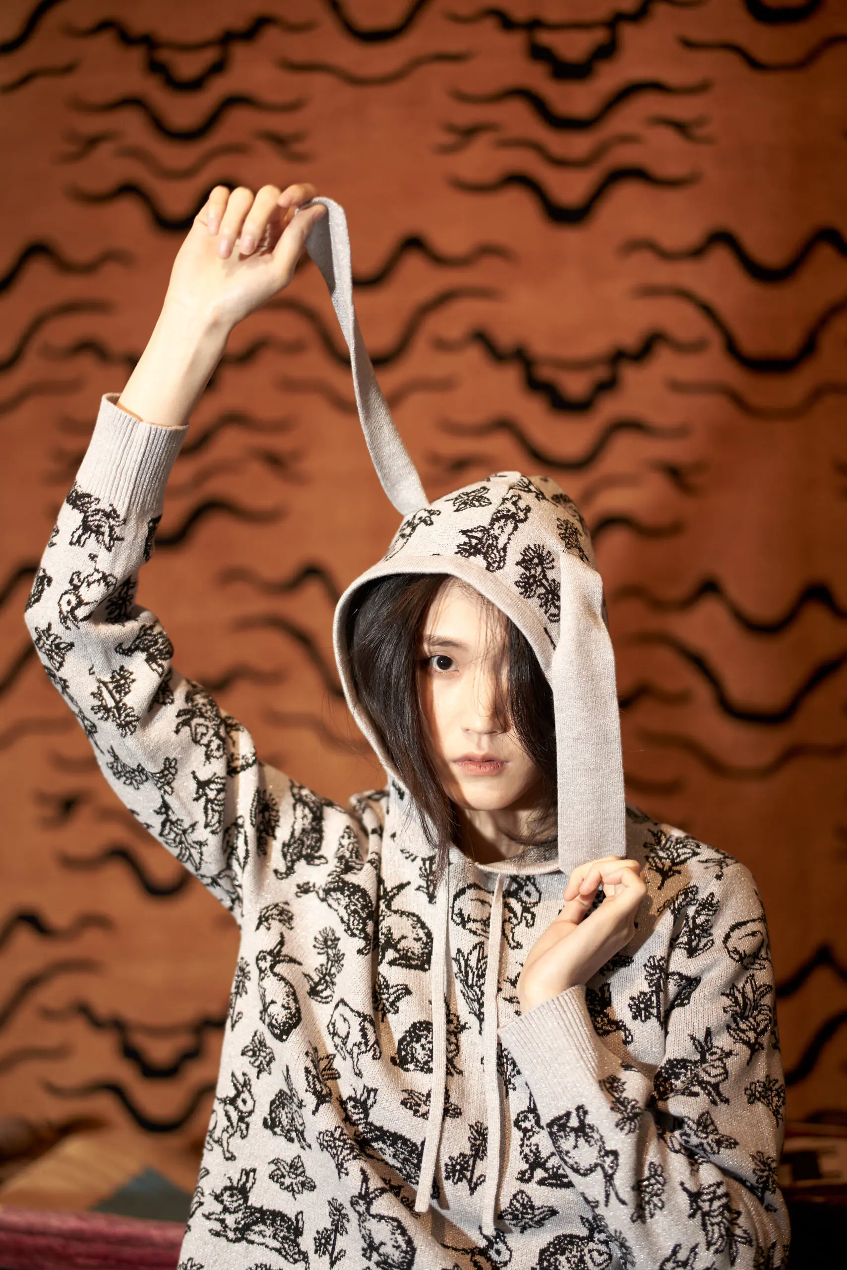 Silver Lurex Rabbit Ear Knit Hoodie - 图片 6