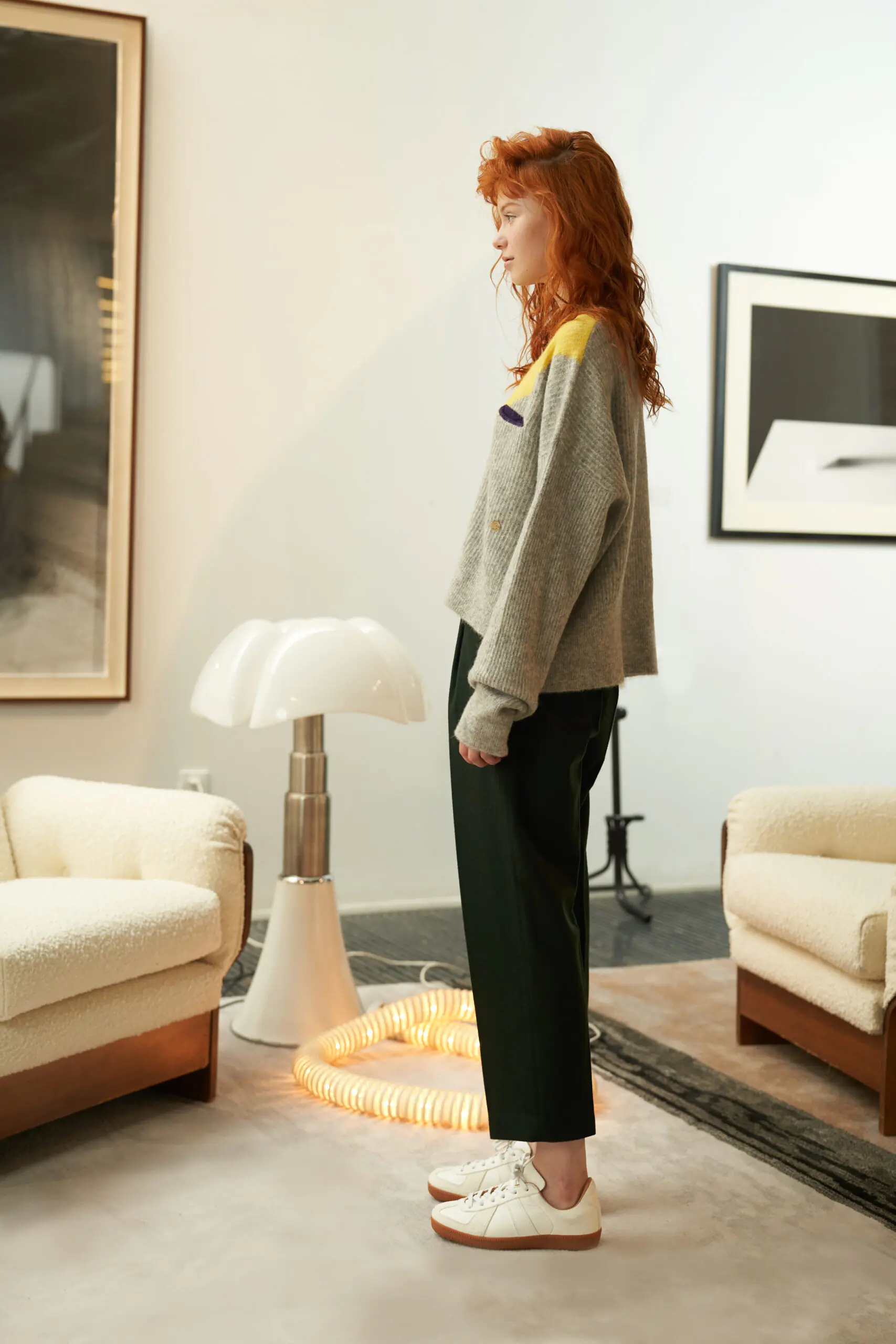 V-Neck Colorblock Mohair Knit Sweater - 图片 4