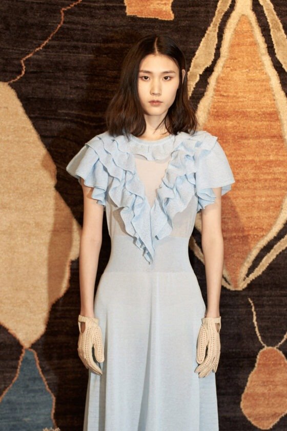 Light Blue Layered Ruffle A-Line Knit Dress