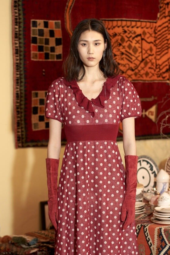 Cherry Polka Dot Waist Knit Dress
