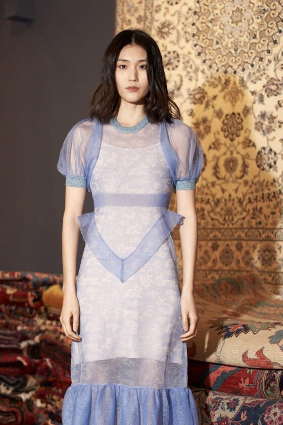Dreamy Moon Rabbit Light Blue Jacquard Knit Dress