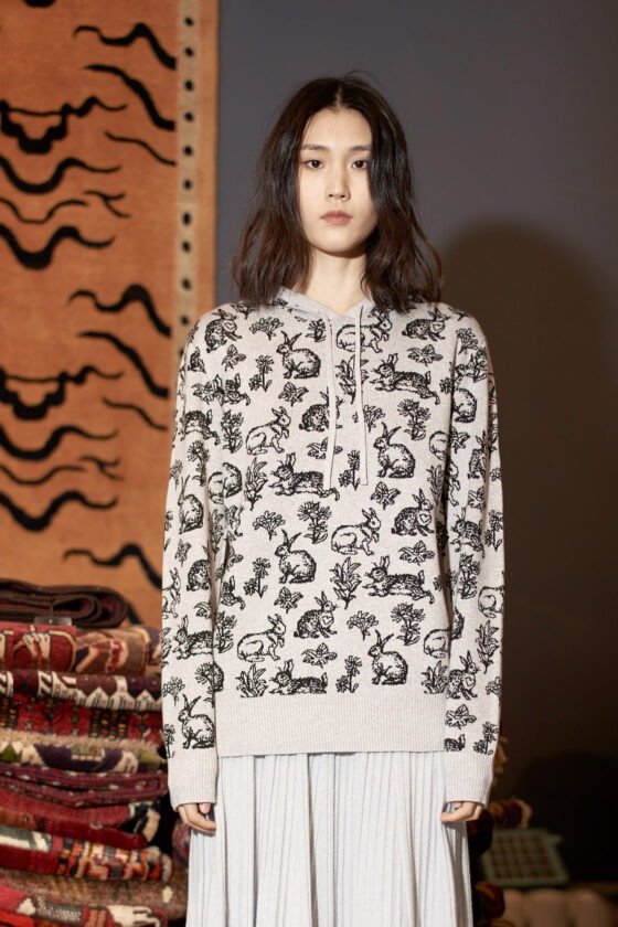 Silver Lurex Rabbit Ear Knit Hoodie