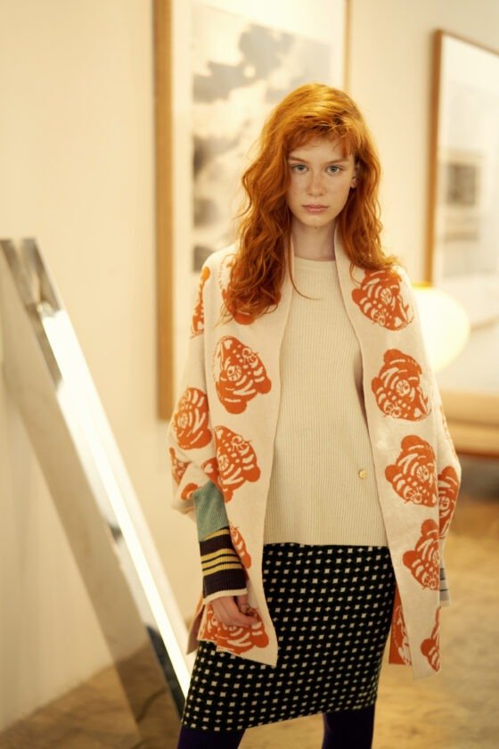 Orange Tiger Jacquard Cape with Sleeves