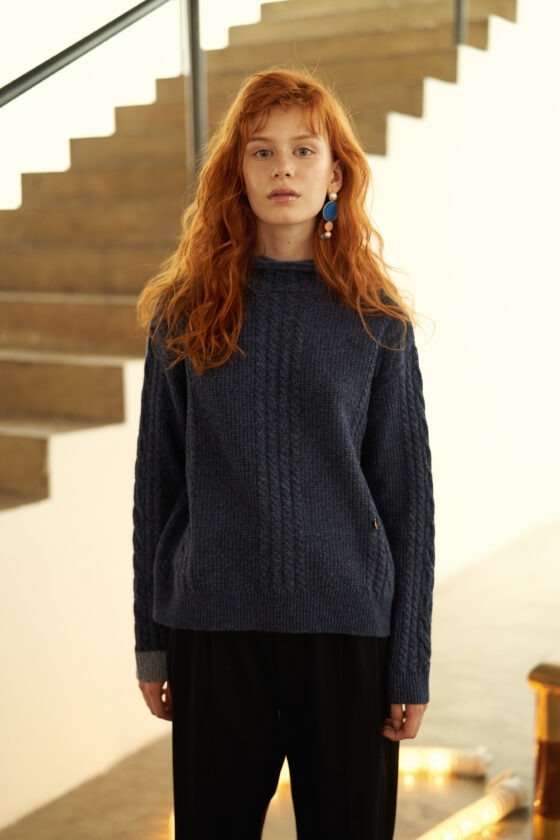 Hooded Cable Knit Oversized Wool Top