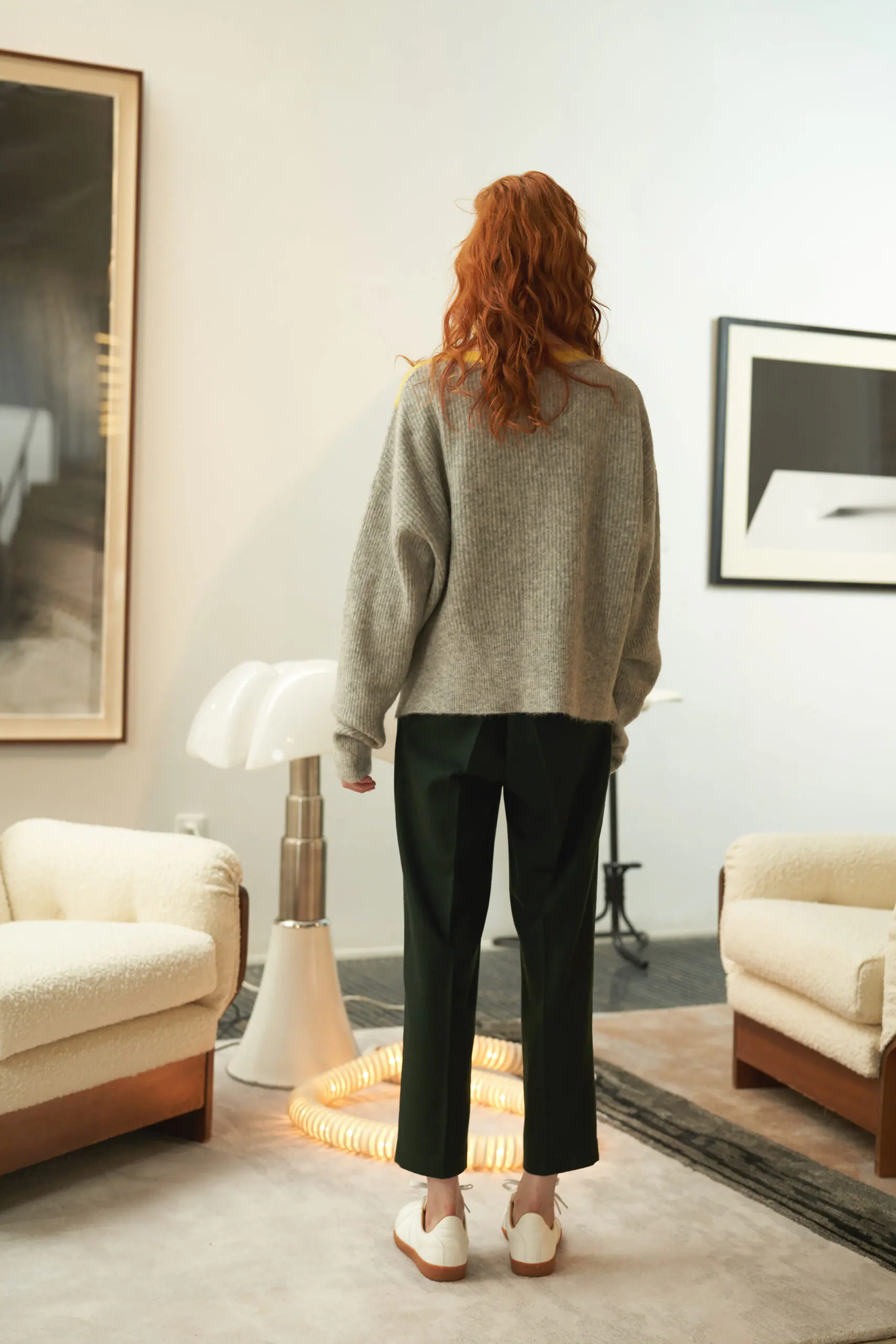 V-Neck Colorblock Mohair Knit Sweater - 图片 5