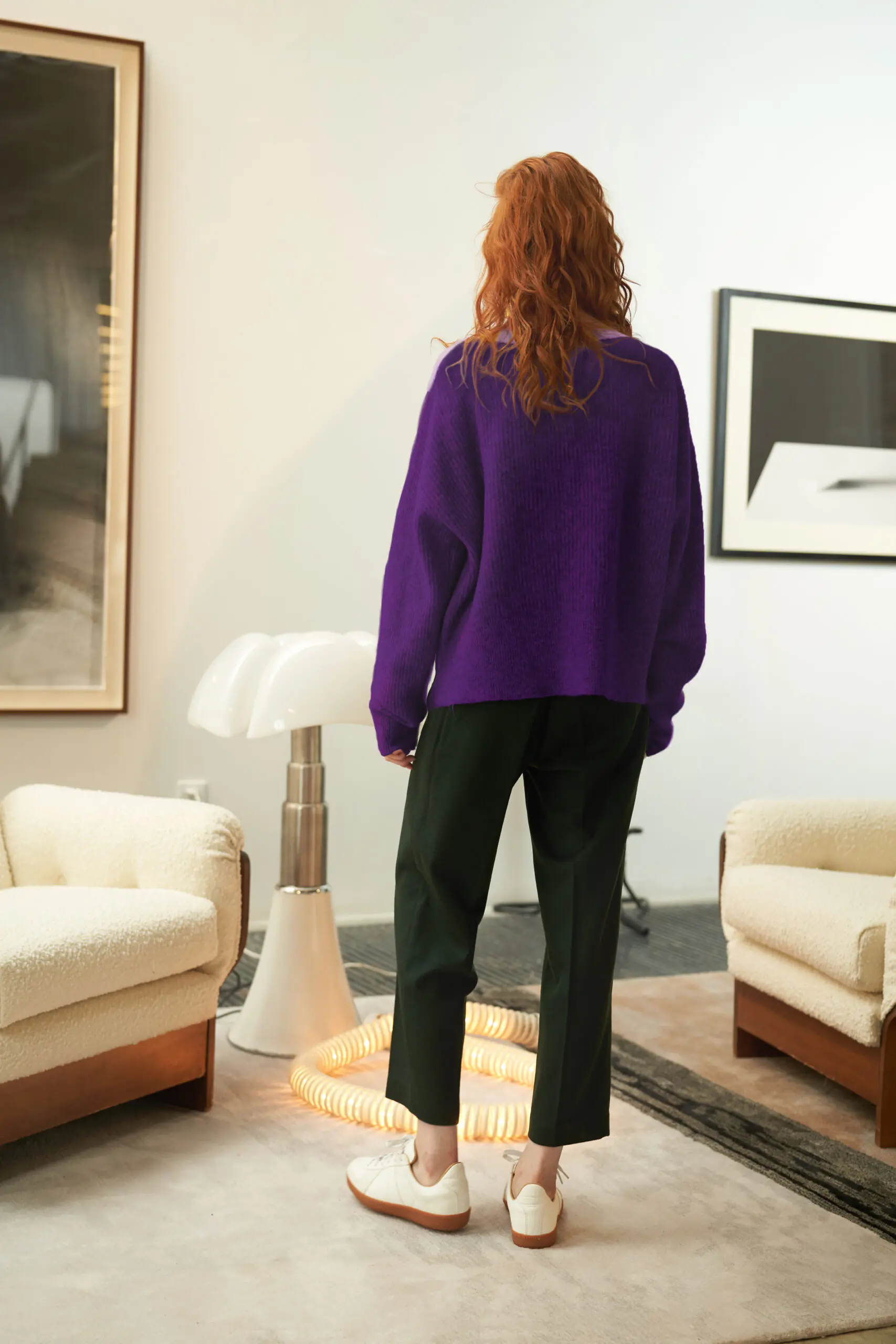 V-Neck Colorblock Mohair Knit Sweater - 图片 8