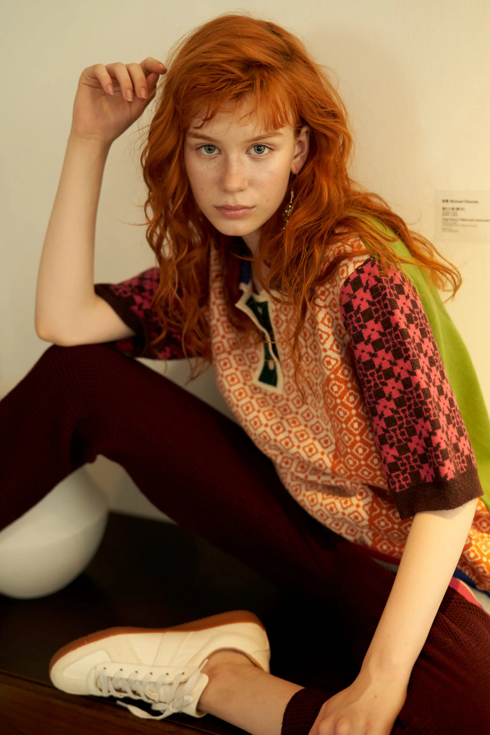 Orange Geometric Pattern Contrast Polo Sweater - 图片 12