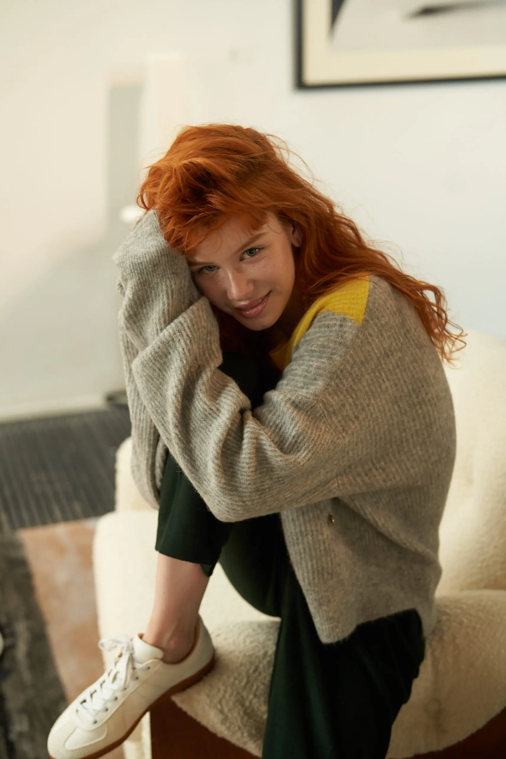 V-Neck Colorblock Mohair Knit Sweater - 图片 11