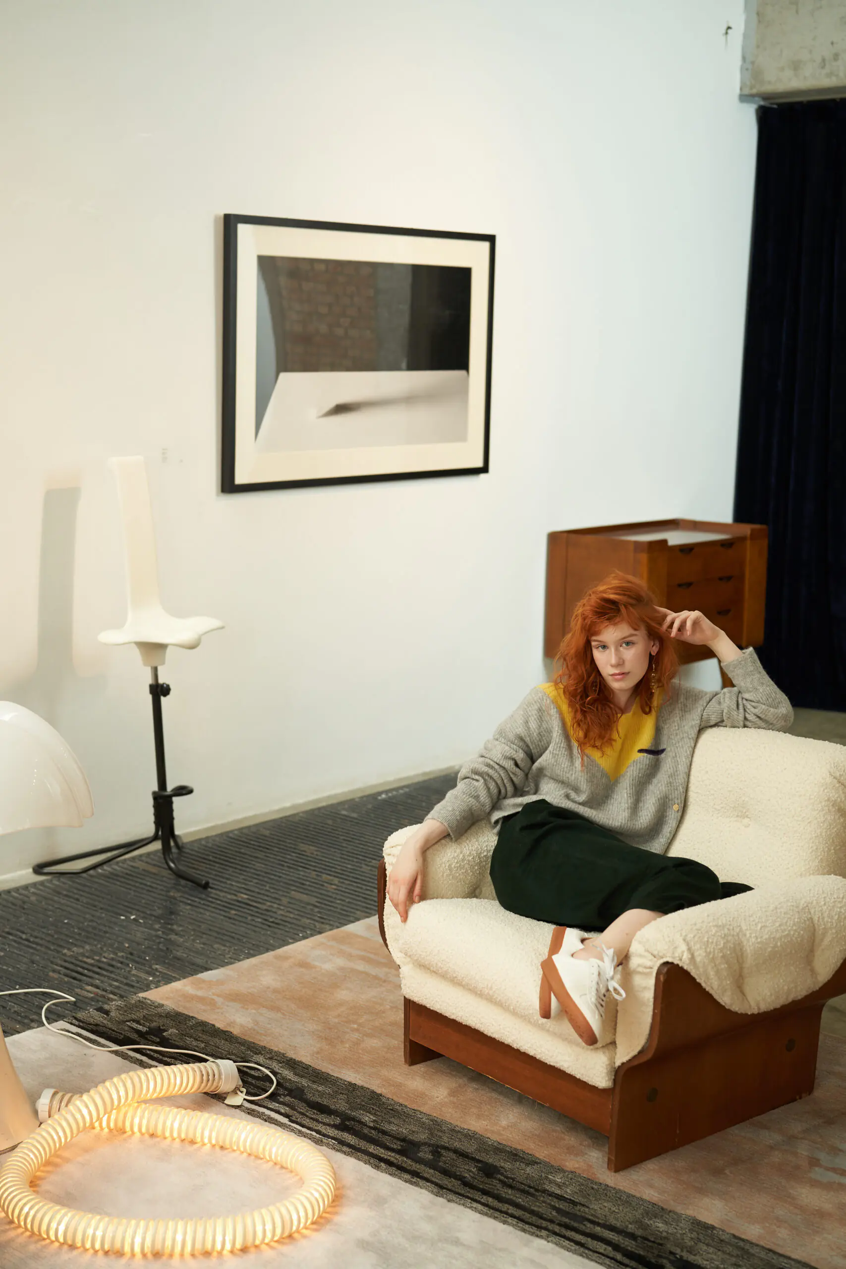 V-Neck Colorblock Mohair Knit Sweater - 图片 14
