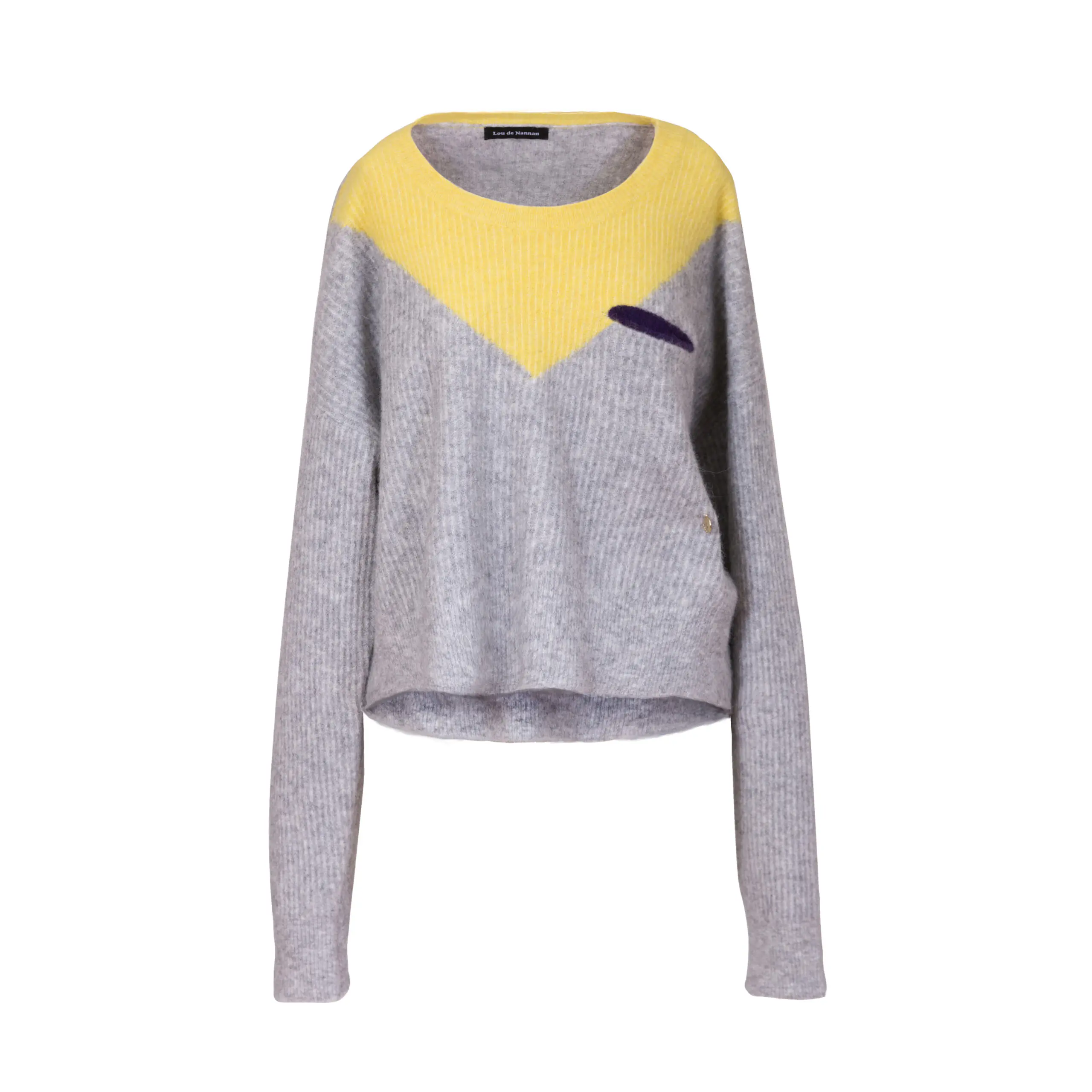 V-Neck Colorblock Mohair Knit Sweater - 图片 17