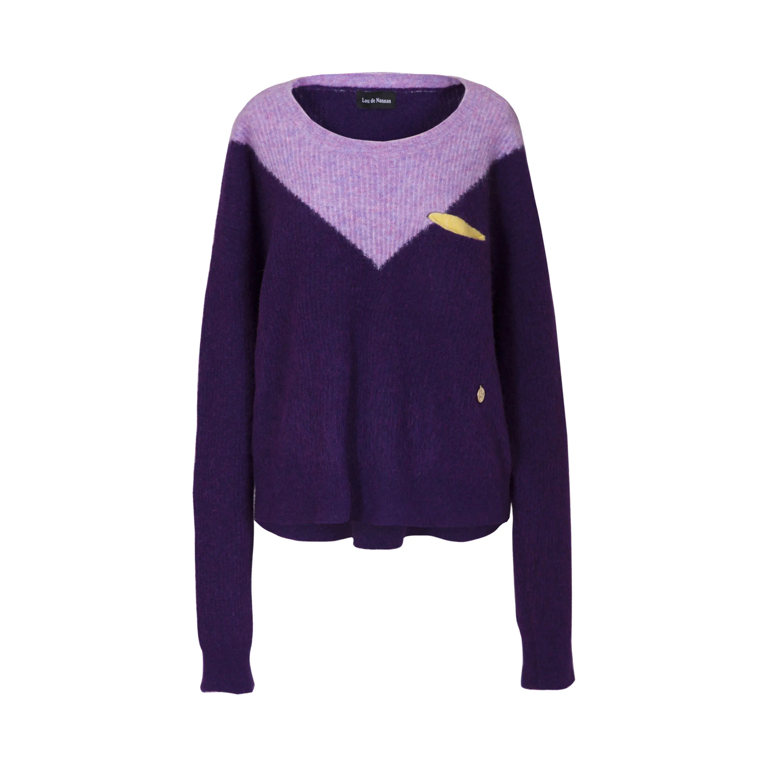 V-Neck Colorblock Mohair Knit Sweater - 图片 19