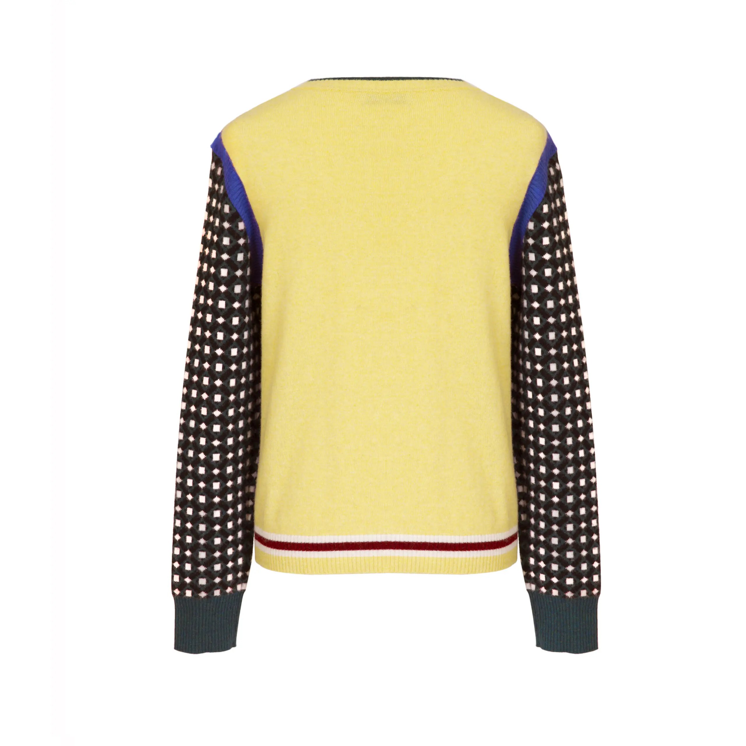 Green and Wine Red Geometric Jacquard Crewneck Wool Top - 图片 15