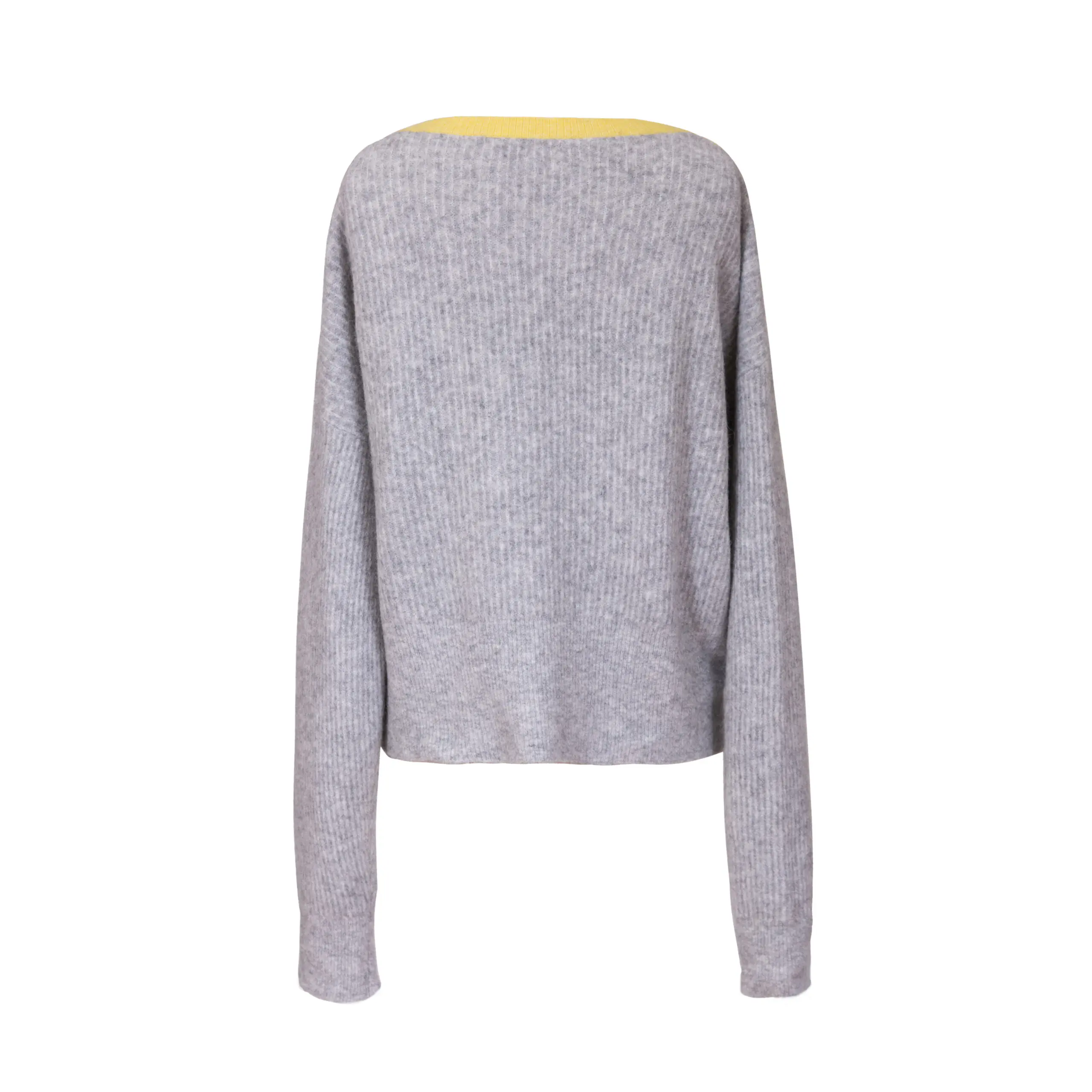 V-Neck Colorblock Mohair Knit Sweater - 图片 18